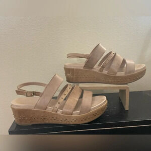 Antelope Wilda Leather Platform Wedge Sandal Tan Studded Chunky Size 41 US 10